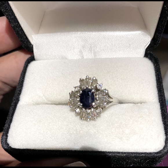 Synthetic Blue Sapphire and Cubic Zirconia Ring - Picture 5 of 5